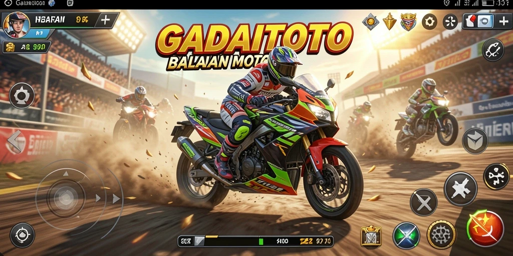 Gameplay mendebarkan GADAITOTO yang menggambarkan aksi balapan motor.
