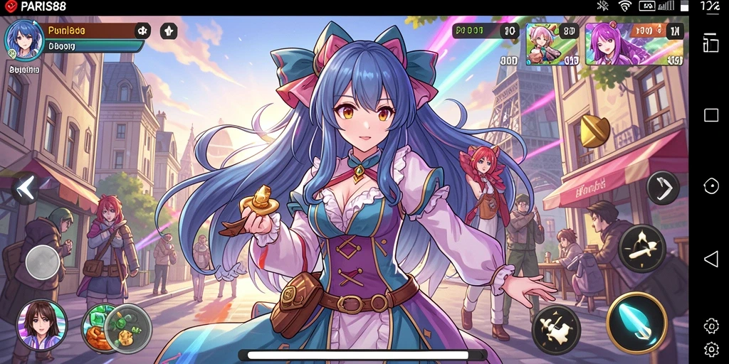 Screenshot gameplay PARIS88 menampilkan aksi seru dengan karakter Anime.