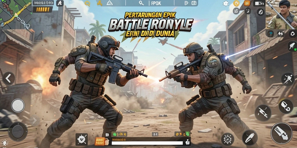 Screenshot RPOK menampilkan aksi pertarungan Battle Royale yang mendebarkan.