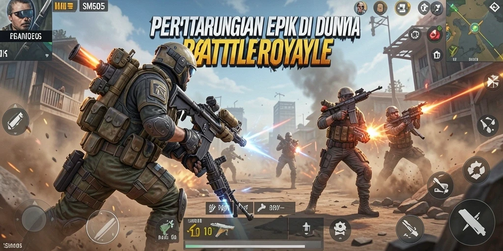 Tangkapan layar menunjukkan aksi mendebarkan dalam gameplay Battle Royale SM605.