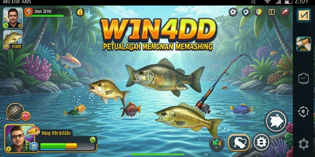 Screenshot gameplay WIN4D yang menunjukkan momen menangkap ikan besar.